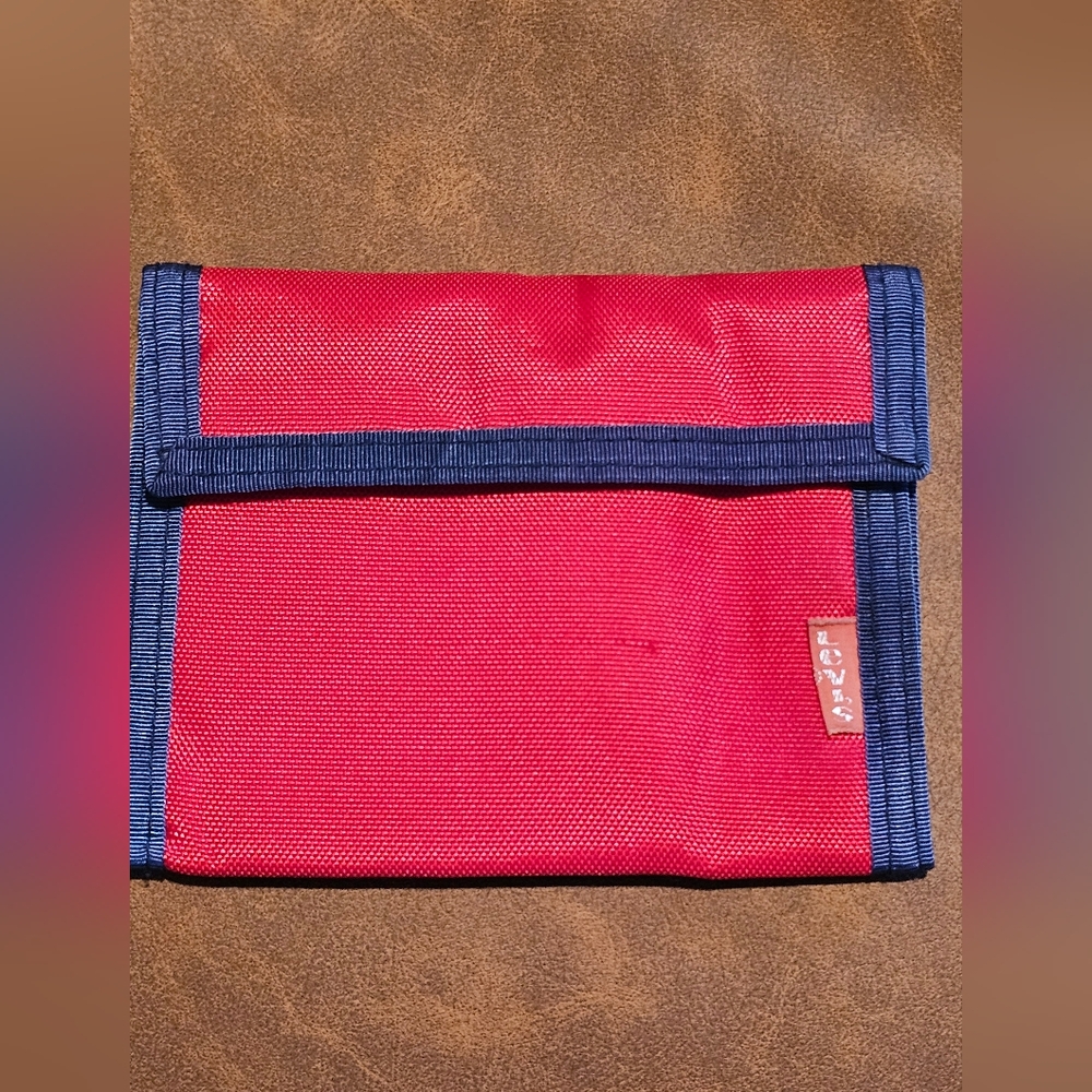 Vintage LEVI'S 1980's Red & Blue Trifold Wallet Hook & Latch Coin‎ Pocket Nylon